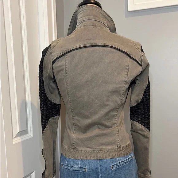 Blank NYC Olive Grey and Black Moto Jacket with Fitted Silhouette - Picture 7 of 16